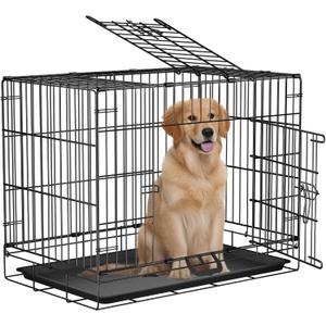 30-Inch Dog Crate with Double Door, Collapsible Metal Wire Dog Kennel Cage with Removable Tray and Divider Pannel, Pet Crate for Medium Dogs, Durable & Easy to Assemble