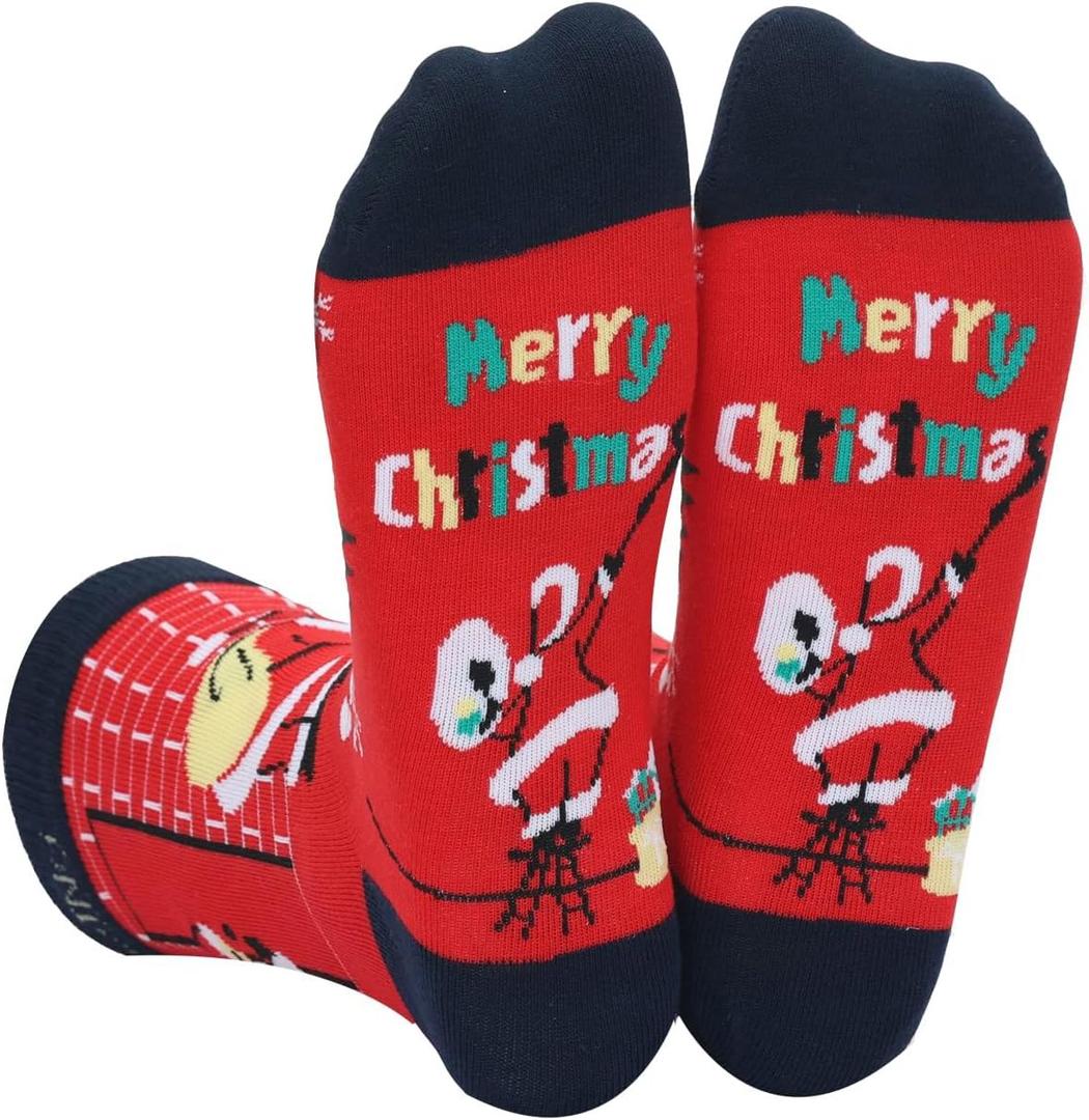 2 x Christmas Novelty Socks Colorful Fun Cute Sock Santas Xmas Gifts Stocking Stuffer Within Gift Box (One Size)