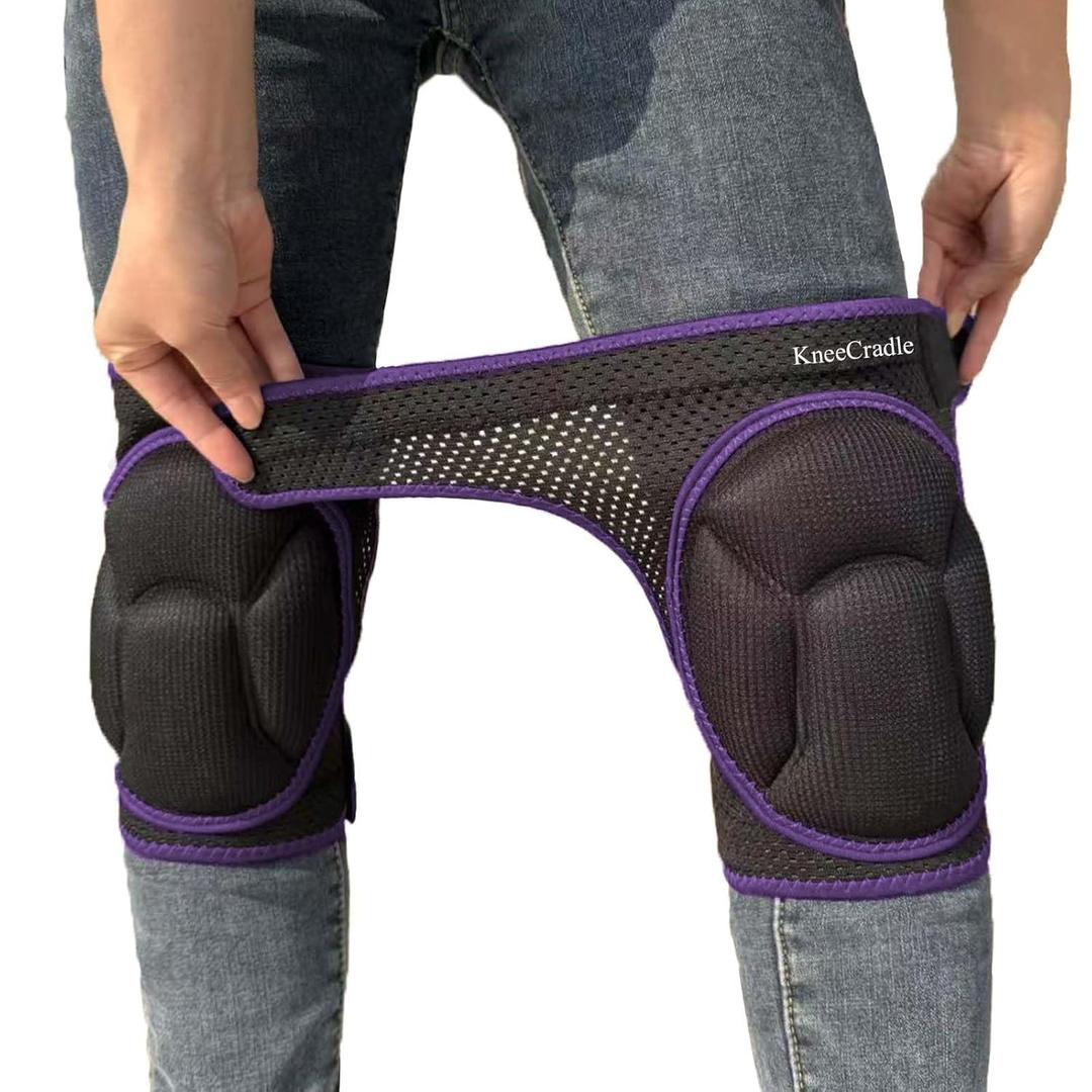 Knee Pads for Garden Work & Cleaning, Mechanic Kneepads for Adults Women & Men, Foam Knee Cushion with Breathable & Elasticity Straps for Gardening, Floor Cleaning, DIY, Concrete & Tile Work, Purple, Size M