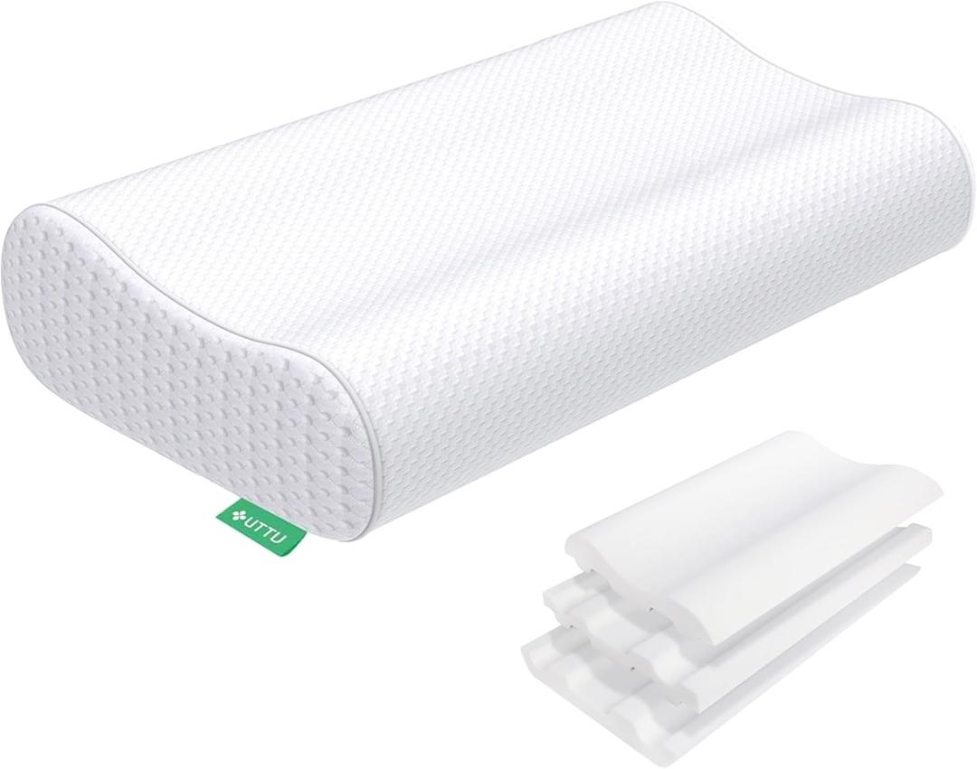 UTTU Cervical Pillow for Neck Strain Relief, Memory Foam Neck Pillow for Sleeping, Adjustable Orthopedic Sandwich Pillow, Contour Cooling for Side Back Stomach Sleeper, Queen(23.6"14"4.7"/3.9")