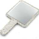 Rhinestone Hand Mirror - Bling Mirror with Dazzling Rhinestones, Perfect for Makeup and Decoration - Ideal Gift for Women and Girls (Square Silver)