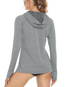 MAGCOMSEN Women's Sun Shirt with Hood UPF 50+ Quick Dry Lightweight Shirt with Thumb Holes for Summer, Light Grey, S