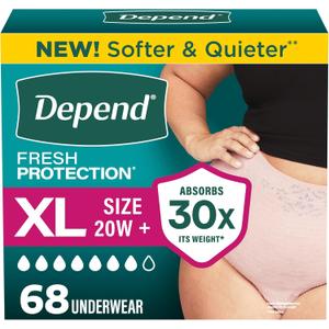 Depend Fresh Protection Adult Diapers, Incontinence Underwear for Women, Disposable, Maximum, XL, Blush, 68 Count (2 Packs of 34)
