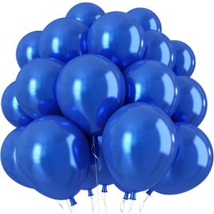 Chrome Blue Balloons, 50 PCS 10 Inch Double-Layered Metallic Royal Blue Balloons, Shiny Thick Chrome Metallic Dark Blue Latex Helium Balloons for Boys Men Birthday Graduation Party Decoration Supplies