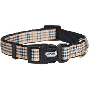 Dog Collar with Classic Beige Plaid, Durable Nylon Collar, Soft and Comfortable, Adjustable Collars for Dogs & Puppies, Small, Neck 10"-15"