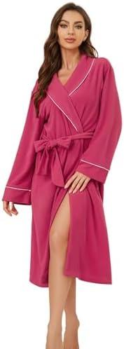 EK4YDNDS Women Lightweight Fleece Robe, Soft Long Shawl Collar Bathrobe for Women Size L/XL