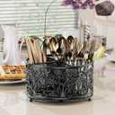 YIUKEA 360 Rotating Utensil Caddy - Silverware Cutlery Caddy Holder with 4 Compartment, Metal Flatware Organizer Countertop with Handle for Party Camping Picnic, Kitchen Counter, Office (Black)