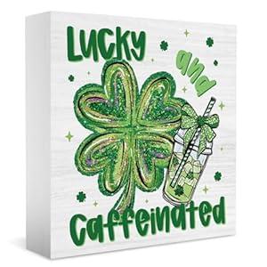 Funny St Patricks Day Shamrock Desk Decor St Patricks Day Decorations Coffee Shamrock Green Tiered Trays Decor for Home Farmhouse Coffee Bar 5 X 5 Inch
