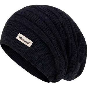 60% Cashmere Slouchy Beanie for Women, Knit Beanie Hat for Winter and Fall, Soft Warm Wool Slouch Winter Hats for Ladies (Black)