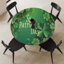 cfpolar Round Tablecloth with Elastic Edge Green Leaf St. Patrick's Day Round Fitted Table Cover Waterproof Wipeable Circle Table Cloths for Dining Kitchen Pattry Patio Outdoor (Fit for 45"-50")