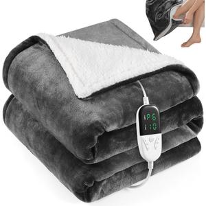 Heated Blanket Electric Throw 52"X60",Electric Blanket with Foot Pocket,6 Heat Settings & 1-10 Hours Time Settings Auto-Off,Machine Washable Heating Blanket for Home and Office (Gray)