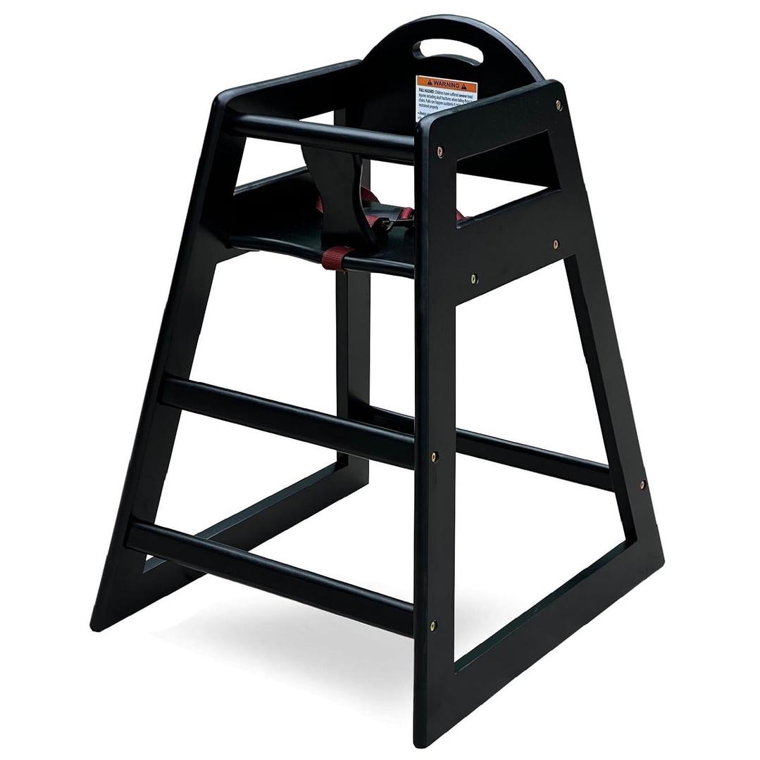 Wooden High Chair for Baby & Toddler Restaurant-Style Stackable HighChair with Commercial Grade Solid Wood for Dining Table & Kitchen Compact & Portable Design for Home & Restaurant Use - Black