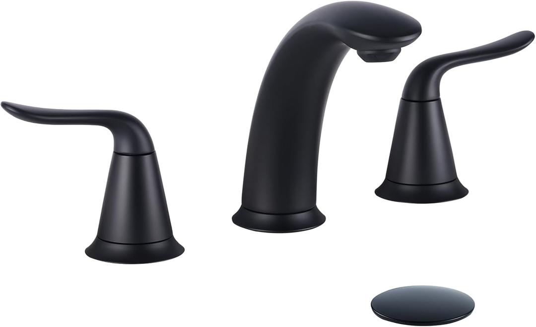 VXV Black Bathroom Faucet 3 Hole, 8 Inch Widespread Bathroom Sink Faucet for Lavatory Vanity with Pop-up Drain Matte Black