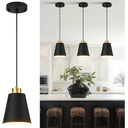 Matte Black Mini Pendant Light 7.87in Cone Kitchen Island Pendant Lighting with Gold Modern Hollow Shade Hanging Light Fixture for Kitchen Dining Room Bar 63" Adjustable Cord, 1 PCS