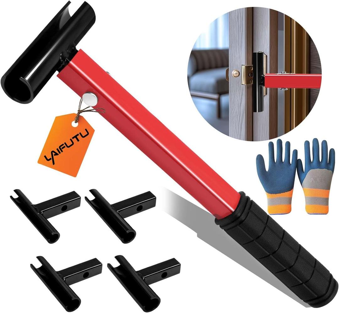 4 in 1 Door Hinge Adjustment Tool Kit with Protective Gloves, Heavy Duty Painted Steel Hinge Bender Wrench with Rubber Grip, Door Gap Adjusting Wrench for Residential & Commercial Use