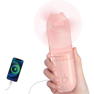 3-in-1 Portable Mini Fan, Power Bank & Flashlight, Ultra Lightweight Pocket Fan with 3 Speeds, 2000mAh USB Rechargeable for Travel/Camping/Outdoor, Gifts for Women & Kids (Pink)
