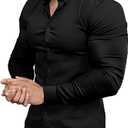 Mens Muscle Fit Dress Shirts Athletic Slim Fit Long Sleeve Stretch Casual Button Down Shirt (2X-Large, Black)