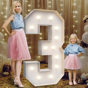 4FT Marquee Light Up Numbers 3,Party Decoration Large Marquee Light Up Letters with Weighted Water Bag,Pre-cut Foam Board Set Can Be Used for Birthdays,Weddings,Baby Anniversaries