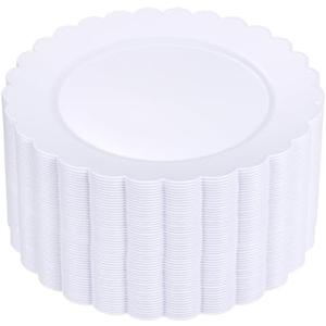 SUT 72-Pack 10.25 Inch White Heavy Duty Plastic Dinner Plates, Disposable Plates, Scallop Plates for Parties, Events, and Occasions