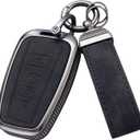 YO&YOYE Compatible with Toyota Key Fob Cover with Keychain Leather Key Case Protector for 2018-2022 Camry RAV4 Highlander C-HR Prius Corolla Avalon GT86 Smart Key (Model1, Black)