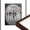 OUZUGIE 16X20 Picture Frame,Display Poster 11X14 With Mat or 16X20 Without Mat,Walnut Aluminum Poster Frames with Premium Acrylic,Photo Frames with Strong Corner for Gallery Wall and Tabletop