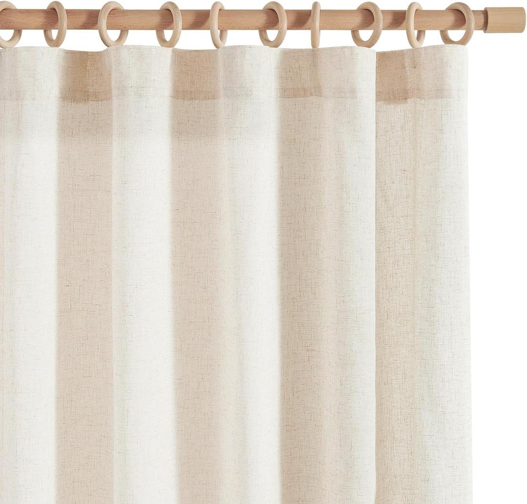 jinchan Soft Linen Curtains, Natural Curtains 96 Inches Long, Crude Light Filtering Farmhouse Drapes for Living Room Bedroom, Beige Drapes Back Tab Top Set 2 Panels (W50 x L96, Natural)