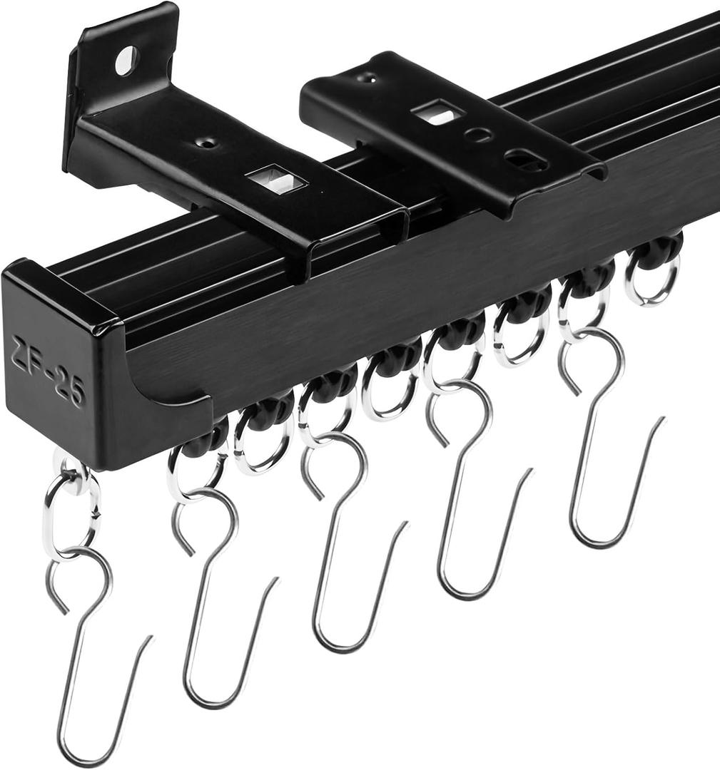 Ceiling Curtain Track Room Divider Curtain Rods Track with Hooks Ceiling Mounted Curtain Rail Black Suitable for Living Room Bedroom Bathroom (12FT) (9-12 ft (108-144 in))