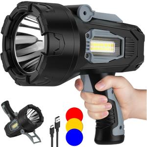 BEFAMALI Rechargeable Spotlight Flashlight 2000000 Lumens, Spot Lights Outdoor with Cob Light & Foldable Stand, 10000Ah Spot Light Long Runtime, Handheld Spotlights for Boating Hunting