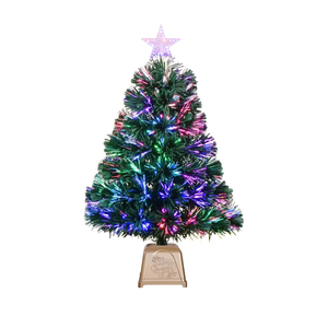 24inch Green Fiber Optic Christmas Tree,Pre-Lit Artificial Mini Christmas Tree, Tabletop Small Xmas Tree with Stars Holiday Home Decorations