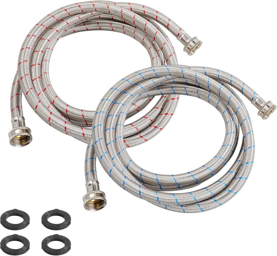 2 Pack 10 FT Stainless Steel Washing Machine Inlet Hose, Hot and Cold Water Washer Supply Hoses,3/4" Fittings Washing Machine Fill Hose