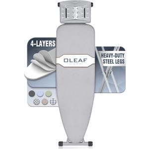 oleaf Ironing Board with Cover and Thicken Pad 43 x 13 Height Adjustable Full Size Foldable Iron Board with Iron Rest, Stable Steel Legs, Metal Construction, Heat Resistant, Silver