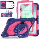 Case for Samsung Galaxy Tab A11+ Plus/A9+ Plus 11-Inch 2025/2023, Auorld Rugged Case for Samsung Galaxy A9+/A11+ Tablet with Screen Protector 360 Rotating Stand Shoulder Strap Pen Holder, Navy Pink