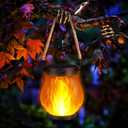 Halloween Solar Flame Lantern Hanging Outdoor Waterproof Purple - 2 Pack Flame Lanterns with Dual Charging Modes of Solar & USB for Garden or Yard Halloween Decorations (Warm White - 1 Pack)