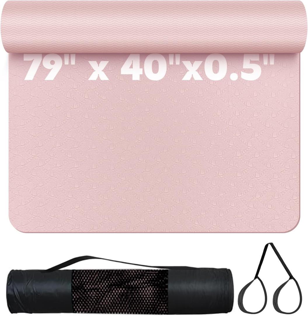Large Yoga Mat 79"x40"x1/2 Inch, 12mm Extra Thick Exercise Mat for Home Workout, Non-Slip Workout Mat for Women & Men, Pilates Mat for Flooring Fitness and Stretching (Pink)