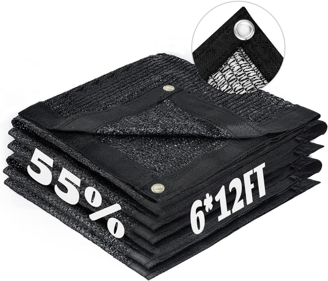 LOVE STORY 6x12FT 55% Black Shade Cloth Sun Shade Net with Grommets Sunblock Net Mesh Tarp for Garden, Plants Cover, Greenhouse and Patio