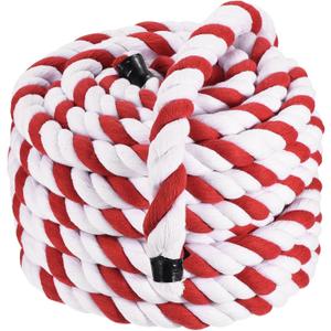 PATIKIL 1 Inch x 50 Feet Natural Twisted Cotton Rope 3 Strand Strong Thick Cotton Rope Tug of War Rope for Railings Crafts Games Home Decor, Red White
