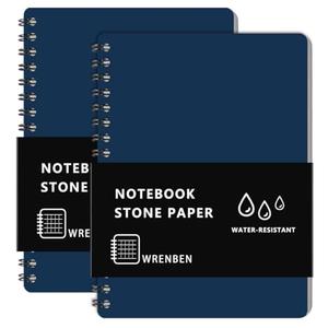 WRENBEN 2PCS Waterproof Spiral Notebooks with Stone Paper and PVC Cover, Graph Pattern Weatherproof Notepad 100 Pages, Medium Size All-Weather Steno Pads for Outdoor Field (4.8"x7", Blue)