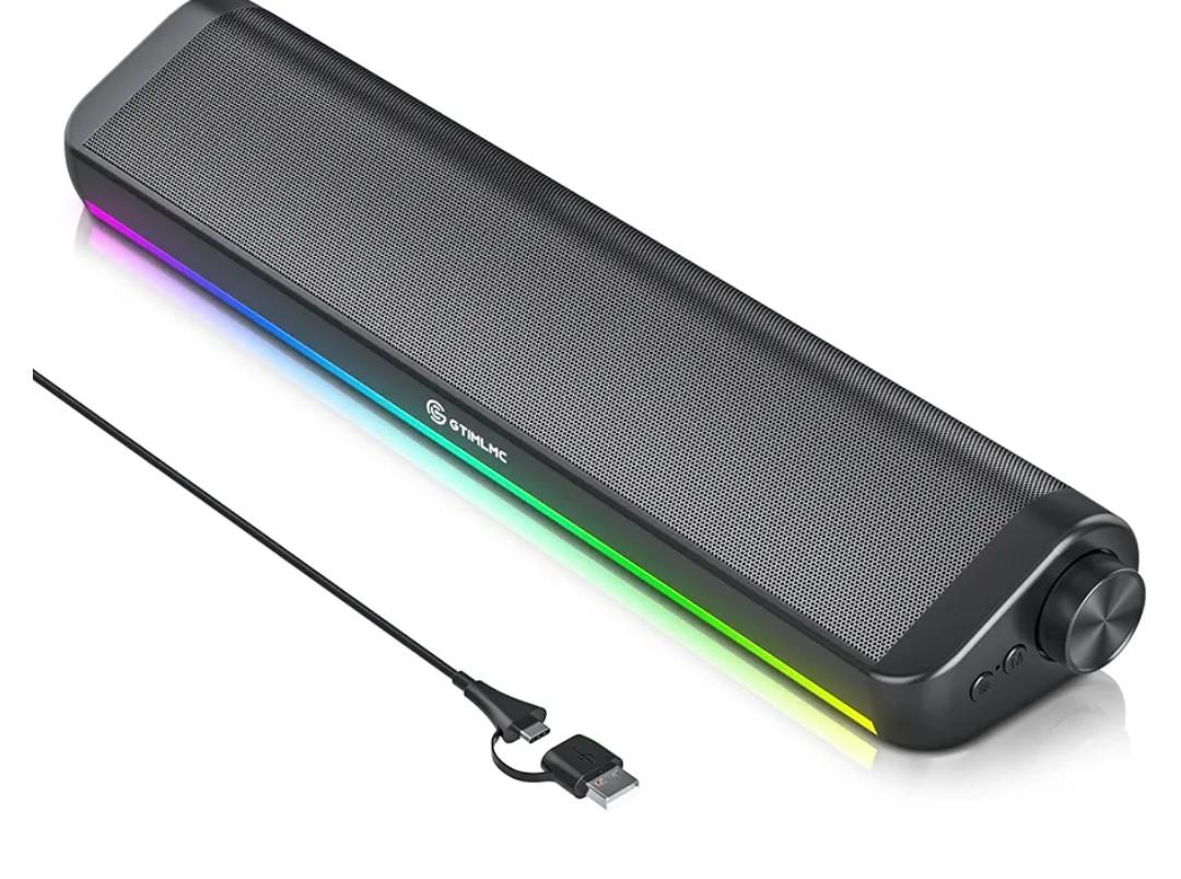 Computer Speakers for Desktop, HiFi Stereo PC Soundbar with Dynamic RGB Lighting, USB & Type-C Plug&Play, Volume Control Knob, Wired Speakers for Gaming, Laptop, Monitor, Office