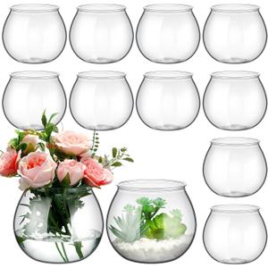 FoldTier 12 Pcs Plastic Fish Bowls for Centerpieces 27 oz Clear Fish Bowl for Drinks Unbreakable Heavy Duty Round Vase for Table Centerpieces Wedding Event Home Decor