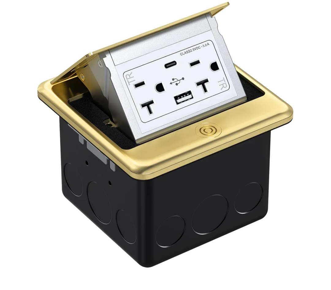 WEBANG Pop Up Floor Outlet Box with 20 Amp Tamper-Resistant Type A & Type C USB 5V/5.0A Recepatacle Outlet, Corrosive Resistant Hardware, ETL Listed, Gold