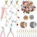224 Pcs Lip Gloss Charm Keychain Set, Homemade Keychain Making Set, 100 Lip Gloss Charm, 20 Keychains, 1 Jewelry Plier, 1 Puncher, 16.5 Ft Rolls Chain, 100 Jumping Rings, for Jewelry Craft Gifts