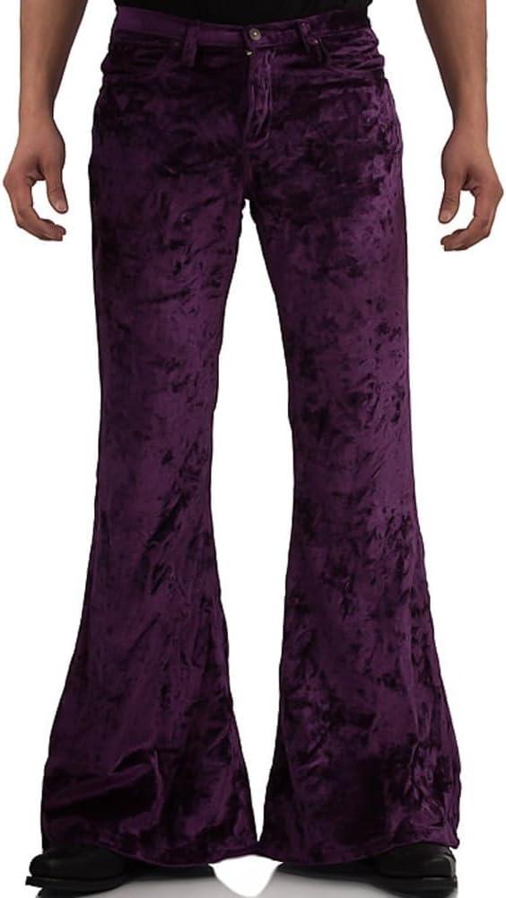 EVEDESIGN Mens Bell Bottom Velvet Pants 60s 70s Disco Outfits for Men Vintage Flared Jeans (XX-Large, Purple)