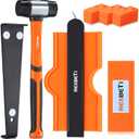 REXBETI 44-Piece Upgraded Laminate Wood Flooring Installation Kit with Solid Tapping Block, Long and Wider Pull Bar, Diameter 1 9/16" Reinforced Double-Faced Mallet, 10" Contour Gauge and 40 Spacers