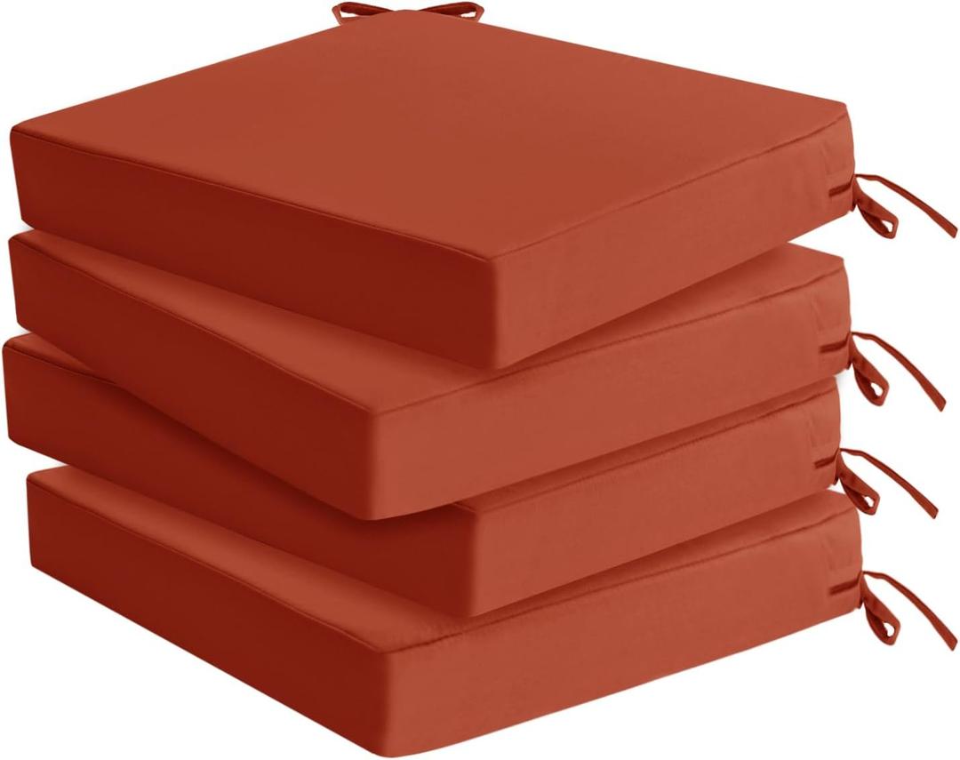 Outdoor Chair Cushions Set of 4: Waterproof & Fade Resistant Seat Cushion for Patio Furniture - 18.5 x 16 x 2 Inch Chair Pads with Ties and Hidden Zipper - Patio Chair Cushion Replacement, Rust