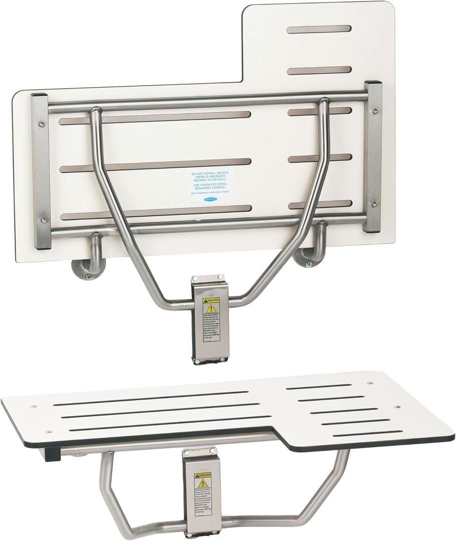 Bobrick Reversible Folding Shower Seat, White/Stainless Steel