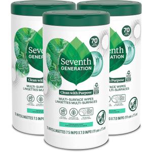 Seventh Generation Multi Purpose Wipes All Purpose Cleaning Garden Mint scent with 100% Essential Oils and Botanical Ingredients 70 count, Pack of 3