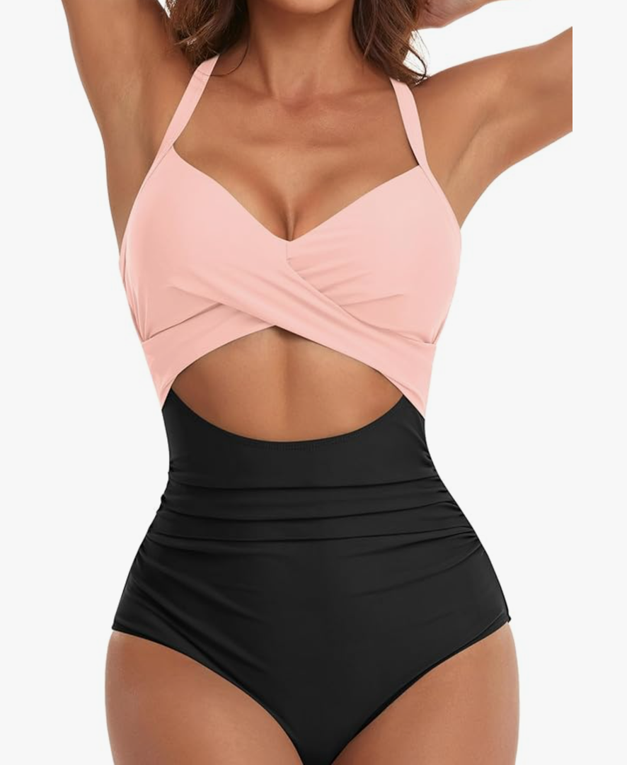 Eomenie Women's One Piece Swimsuits Tummy Control Cutout High Waisted Bathing Suit Wrap Tie Back 1 Piece Swimsuit XL