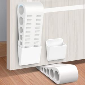 Rubber Door Stoppers for Bottom of Door - 4 Pack Door Stop Wedge with Holder Heavy Duty Doorstop for Home Office Classroom Garage Stackable on Multi Floor Carpet Concrete Tile Linoleum & Wood White