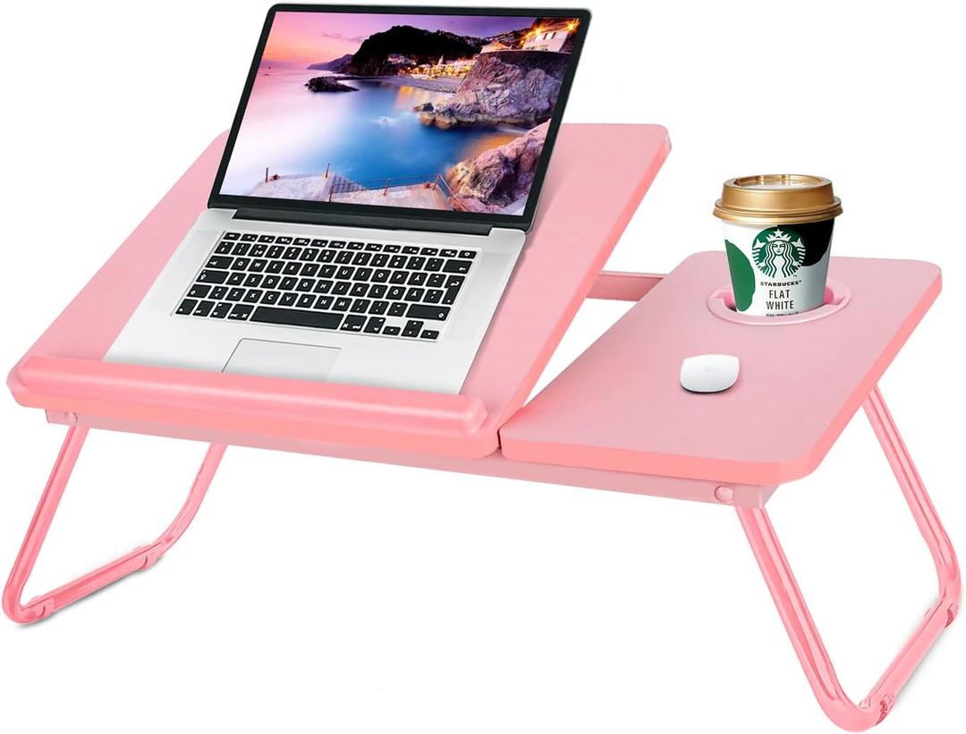 Laptop Desk for Bed Couch, Portable Lap Desk for Laptops, Bed Table for Laptops, Foldable Laptop Stand for Beds, Bed Desk for Writing (Candy Pink)