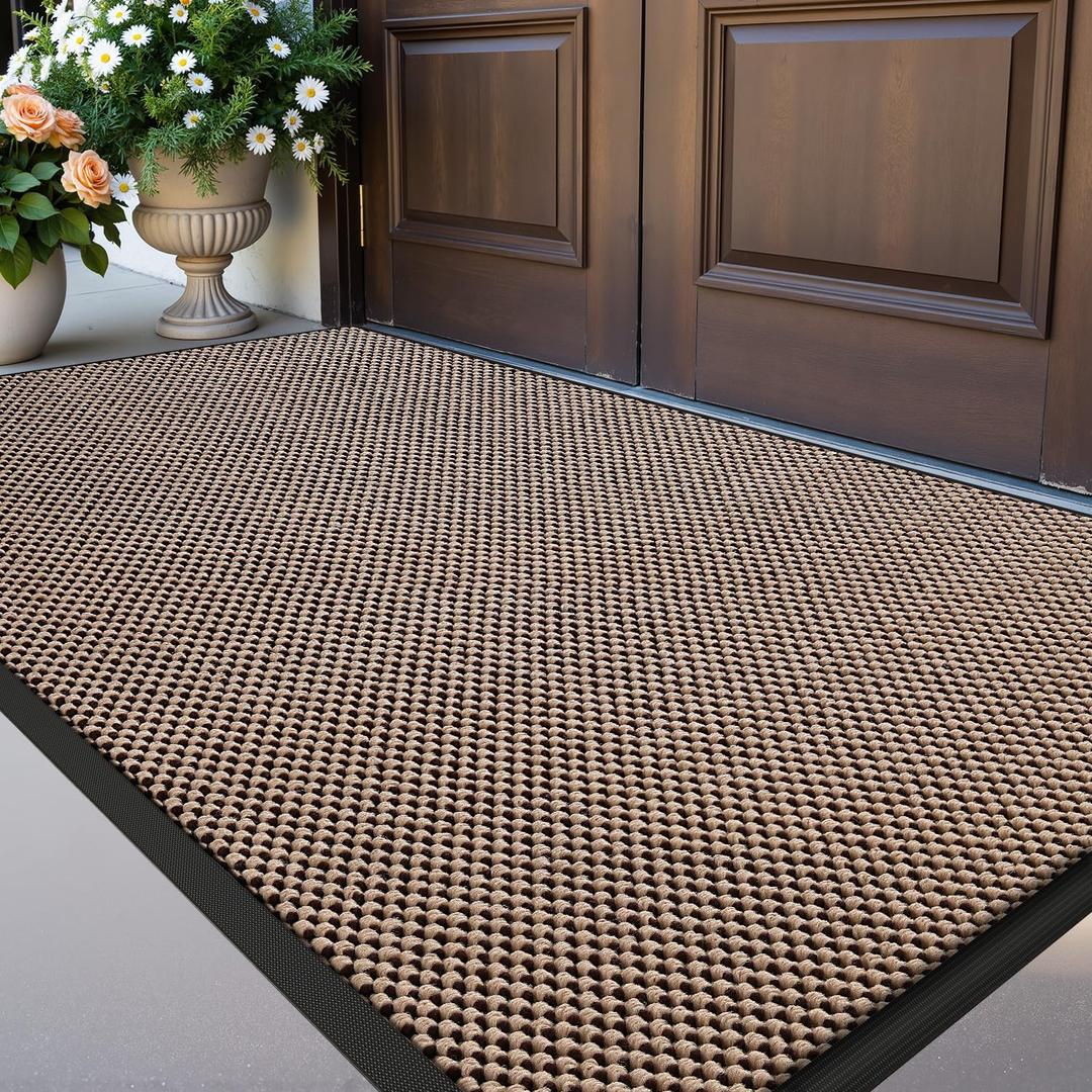 Color&Geometry Outdoor Mat Non-Slip, Low Profile, Easy to Clean, 24"x48", Heavy Duty Front Door Mat, Welcome Matt for Entrance Outside Patio, Khaki